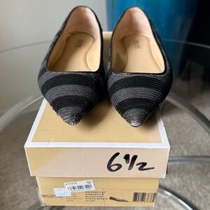 MICHAEL Michael Kors ARIANNA Black&Silver SEQUIN Stripe Flats = US6.5